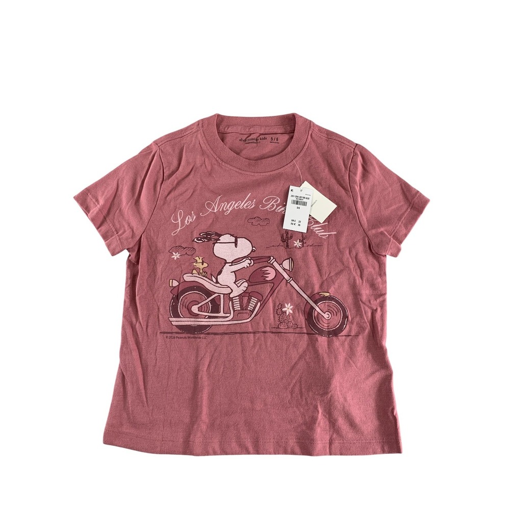 Abercrombie Kids Snoopy Shirt Girls 5/6 Pink Los Angeles Biker Club Oversized on